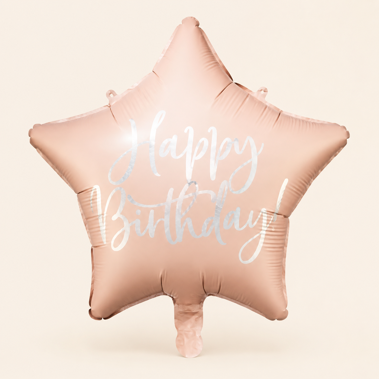 Globo de helio Happy Birthday estrella rosa sobre fondo beige claro